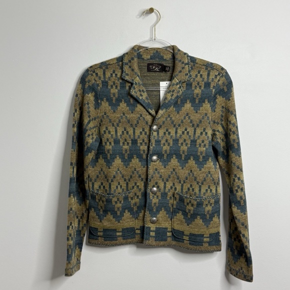 $995 RRL Ralph Lauren Southwestern Cotton Linen Wool Cardigan WOMEN Sz XS 1 RARE - Picture 1 of 16